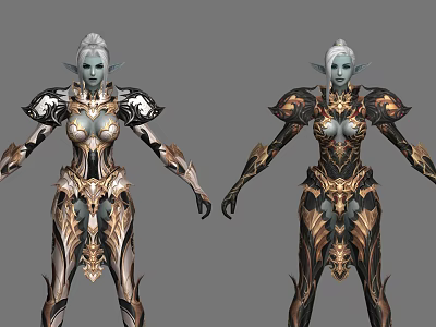 Game Movie Elf Characters With Silver Hair Pointed Ears And Gold Black Ornate Armor 3d model