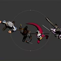 Diverse Character And Creature Figurines With White Hair Bow Weapon Pink Form And Cat Ears