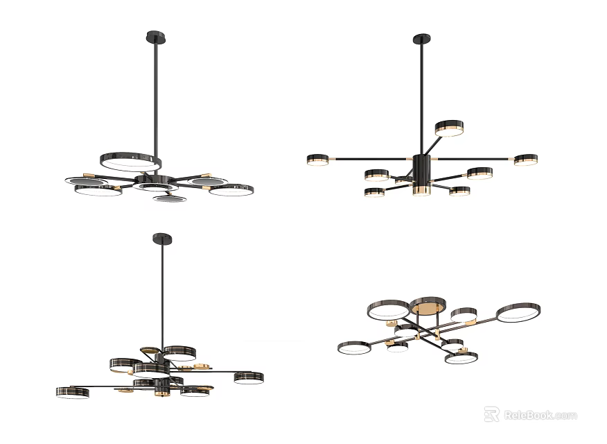 Modern Black Metal Frame Chandeliers Stylish Design With Multiple Arms And Ring Shapes 3d model 