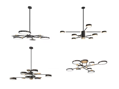 Modern Black Metal Frame Chandeliers Stylish Design With Multiple Arms And Ring Shapes 3d model