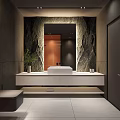 Modern Black and Orange Bathroom with Tiled Walls Glass Shower Enclosure Wooden Base and Toilet