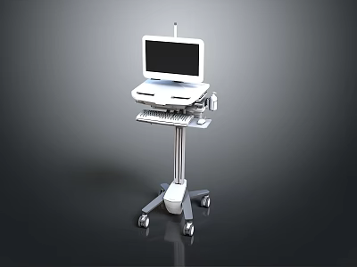 Adjustable Mobile Medical Workstation With Monitor Keyboard And Wheeled Stand 3d model
