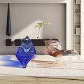 Modern Brown Transparent Lounge Chair In Living Room With Plants Shelf And Decor