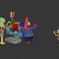 SpongeBob SquarePants Patrick Star Squidward And Mr Krabs 3D Interactive Group Scene