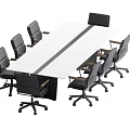 Rectangular White Conference Table With Black Stripe And Black Office Chairs On Wheels 3d model