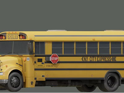 Yellow School Bus With NY CITY EXPRESS Stop Sign And Roof Lettering 3d model