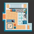 Cartoon Room Scene With Blue Structure Ladder Sofa Bed Rug And Poké Ball Decor