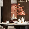 Elegant Restaurant Interior With Chandelier Dining Table Tableware Vase Plants Wooden Walls And Wine Cabinet