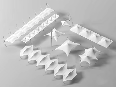 Tensile Membrane Architectural Structures With Multiple White Design Shapes And Forms 3d model