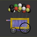 Handcrafted Wooden Cart with Colorful Balloons on Top and Black Spoked Wheels