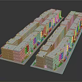 Red Brick Commercial Street With Two Rows Of Buildings And White Roofs