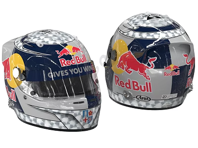Red Bull Helmets With GIVES YOU WINGS Checkered Pattern Swiss Cross And Claro Logo 3d model