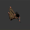 Man Holding Large Axe In Primitive Outfit With Decorative Arm Bands And Flying Debris