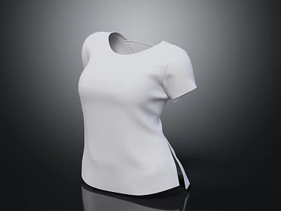 White Short Sleeve Basic Casual Top With Side Slit Design For Daily Fashion Wear 3d model