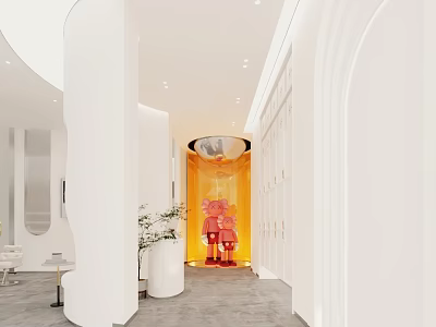 Elegant Beauty Hair Salon Interior Featuring White Curved Design Yellow Accent Mirrors Plants And Seating 3d model