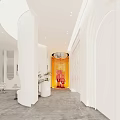 Elegant Beauty Hair Salon Interior Featuring White Curved Design Yellow Accent Mirrors Plants And Seating