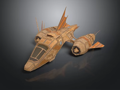 Futuristic Brown Interstellar Spaceship 3D Model With Detailed Wings And Engines 3d model