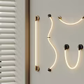 Modern Curved Linear Wall Lamp LED Lighting Mounted On White Wall Near Window With Blinds
