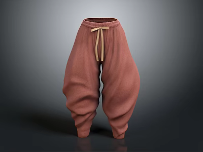 Brown Loose Fit Pants With Drawstring Waist And Elastic Cuffs 3d model