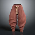 Brown Loose Fit Pants With Drawstring Waist And Elastic Cuffs 3d model