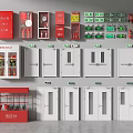 Comprehensive Fire Fighting Equipment Collection With Cabinets Extinguishers Emergency Lights And Exit Signs