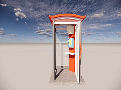 Orange Telephone Booth With Transparent Glass Against Open Sky Background 3d model