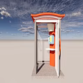 Orange Telephone Booth With Transparent Glass Against Open Sky Background