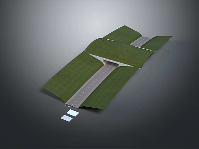 Green Covered Landscaped Structure With Central Roadway Underground Passage Entrance And White Blocks 3d model