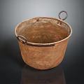 Vintage Brown Household Item Bucket With Metal Ring Handles And Textured Surface