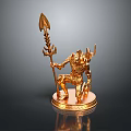 Golden Mythological Statue With Trident Horned Figure And Armored Design On Circular Base