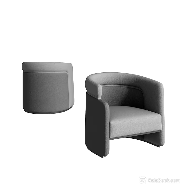 Elegant Modern Gray Single Sofa With Curved Armrest And Minimalist Design 3d model