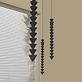 Layered Cone Shaped Modern Chandeliers Hanging In Room With Window Blinds