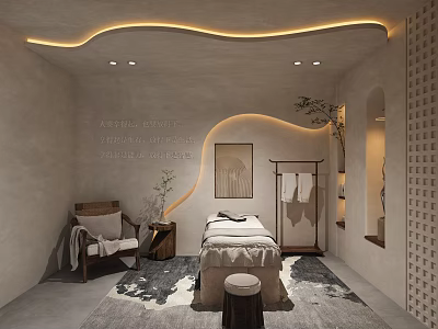 Serene SPA Sauna Interior Design With Massage Bed Comfortable Chair And Soft Lighting 3d model