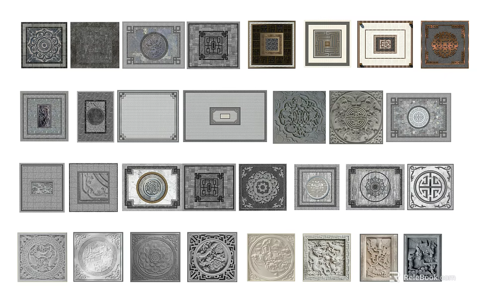 Various Garden Decorative Panels With Square Round Shapes And Intricate Carved Patterns 3d model 