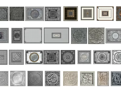 Various Garden Decorative Panels With Square Round Shapes And Intricate Carved Patterns 3d model