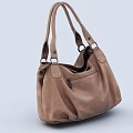 Brown Leather Handbag With Two Top Handles And Zipper Pocket Design