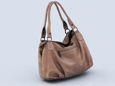 Brown Leather Handbag With Two Top Handles And Zipper Pocket Design 3d model