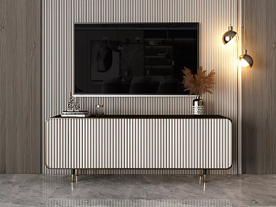 Modern TV Stand With Striped Wall Mounted TV Wall Lamps And Decorative Pieces 3d model