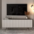 Modern TV Stand With Striped Wall Mounted TV Wall Lamps And Decorative Pieces
