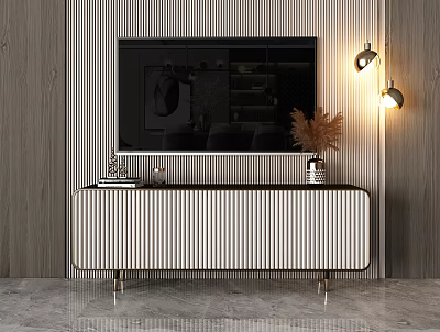 Modern TV Stand With Striped Wall Mounted TV Wall Lamps And Decorative Pieces 3d model
