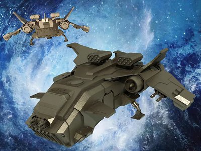 Futuristic Military Spaceships With Weapon Systems Flying In Starry Nebula Space 3d model