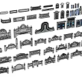 New Chinese-style component Republic of China door head building component 3d model