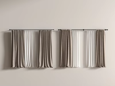 Beige and White Roman Blinds with Layered Texture Mounted on Light Colored Wall 3d model