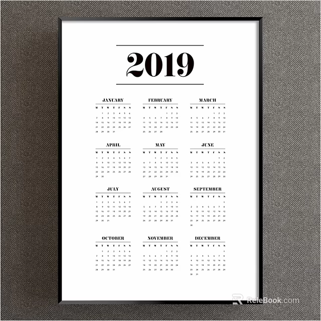 2019 Calendar With Clear Monthly Dates And Minimalist Wall Layout 3d model 