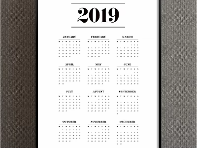 2019 Calendar With Clear Monthly Dates And Minimalist Wall Layout 3d model