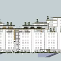 Modern Multi storey Building Exterior Featuring Glass Facade White Structure Pedestrian Bridge And Greenery