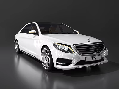 White Mercedes Benz Luxury Sedan Front View 3d model