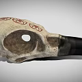 Detailed Bird Skull With Red Pentagram Patterns And Black Beak On Neutral Background