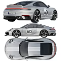 Silver Porsche Sports Car With White Stripes 60 Badge And Black Wheels