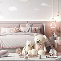 Cozy Kids Bedroom With Pastel Colors Cloud Wall Art And Plush Toys